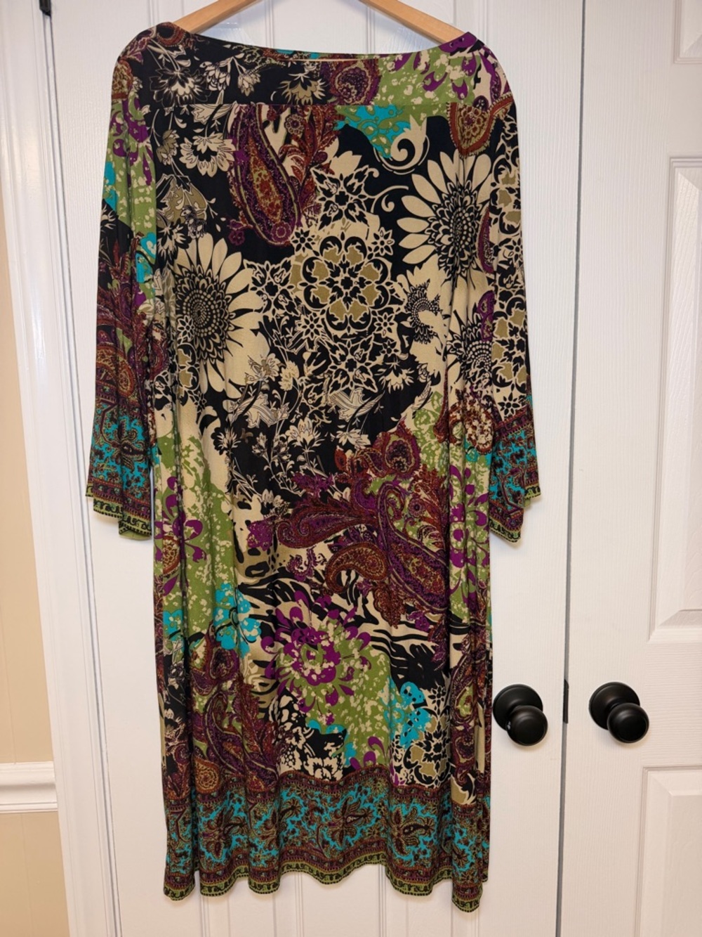 ECI NY 22W Boho Paisley Sunflower Sheath Dress Stretch 3/4 Sleeve Plus Size - Picture 3 of 16